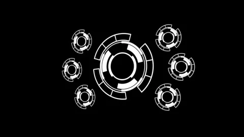 Abstract digital display animation with rotating white circles and segmente.. Stock Footage 339513218