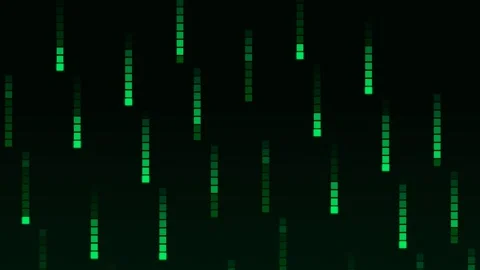 Abstract digital display featuring glowing green vertical pixelated bars Stock Footage 338311323