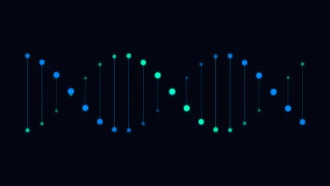 Abstract digital dna double helix structure composed of glowing neon dots Stock Footage 338310479