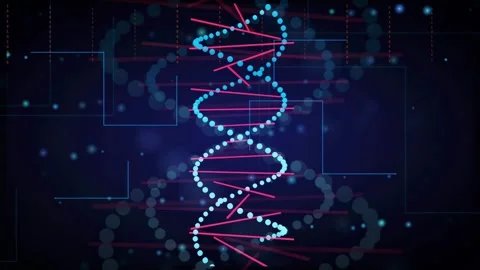 Abstract Digital DNA Helix Animation with Glowing Particles and Data Points on Stock Footage 336773921