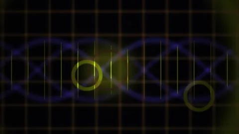 Abstract Digital DNA Helix Animation with Glowing Circles and Grid Background Stock Footage 340493950
