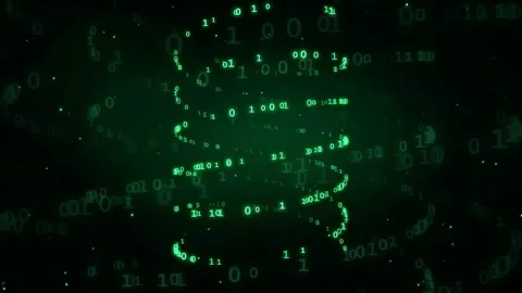 Abstract Digital DNA Helix Formed by Green Binary Code Streaming in Dark Stock-Footage 343161613