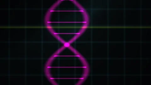 Abstract Digital DNA Helix Rotating on a Dark Grid Background. Stock Footage 341779395