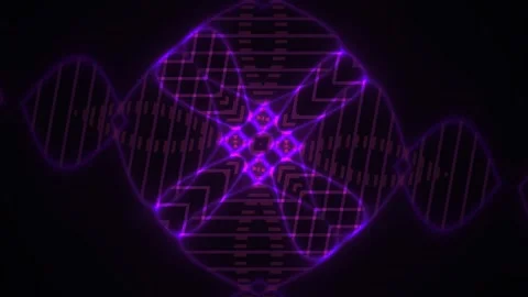 Abstract Digital DNA Helix Structure Pulsating with Neon Purple Energy. Stock Footage 333912241