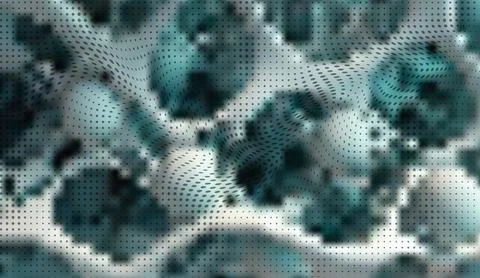 Abstract digital dot matrix background with teal and white spherical shapes 스톡 일러스트