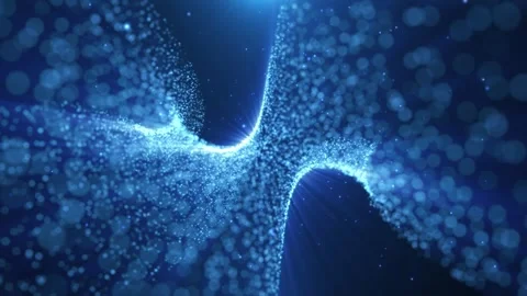 Abstract digital dynamic blue particle waves with light motion background Stock Footage 305168877