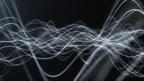 Abstract digital dynamic dark particle waves with light lights motion Video stock 304617077