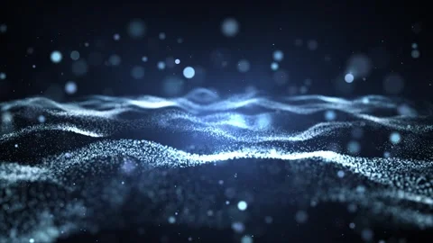 Abstract digital dynamic waves of blue glittering particles with a background Stock Footage 320240240