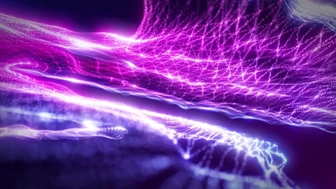 Abstract digital dynamic waves of glowing particles with motion light Stock Footage 311062997