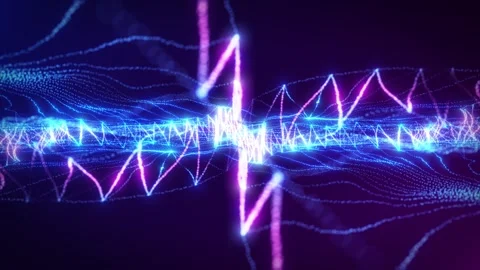 Abstract digital dynamic waves of glowing particles with light Stock Footage 311063267