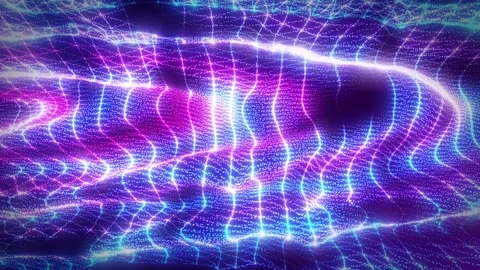 Abstract digital dynamic waves of glowing particles with motion light Stock Footage 311063408
