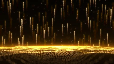 Abstract digital dynamic waves of golden particles with light motion lights b Stock Footage 277347778