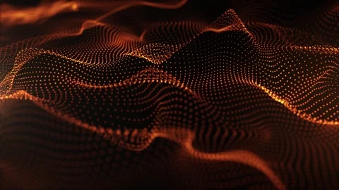 Abstract digital dynamic waves of orange particles with light motion lights Stock Footage 272770344