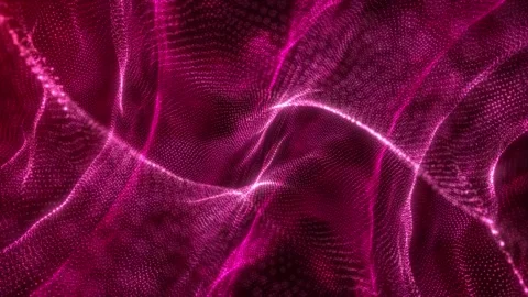 Abstract digital dynamic waves of pink bright particles with motion light Stock Footage 305773469