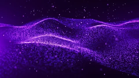Abstract digital dynamic waves of purple glitter particles with light motion Stock Footage 297404702