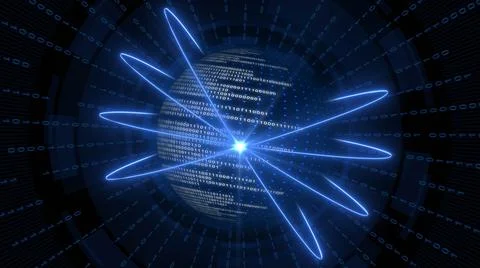 Abstract digital earth with binary code in blue design with binary rays Illustrazione stock