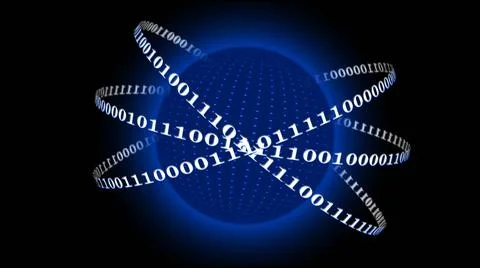 Abstract digital earth encircled by binary code lines on black background Stock Illustration
