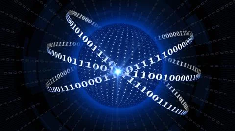 Abstract digital earth encircled by binary code lines with binary rays Stock Illustration