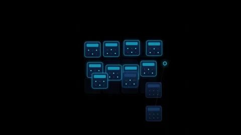 Abstract digital elements aligning into neat grid on black background symbo.. Stock Footage 345984013