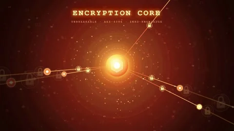 Abstract Digital Encryption Core with Glowing Data Nodes and Security Lock 動画素材 343155924