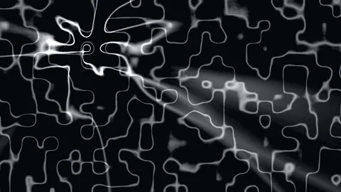 Abstract Digital Energy Flowing Across Dark Background with Copy Space for Te Stock Footage 342521519