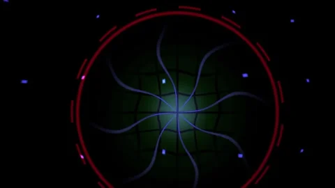 Abstract Digital Energy Vortex with Glowing Particles and Geometric Grid. Stock Footage 334443617