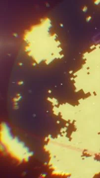 Abstract digital explosion with pixelated golden fragments and a glitch effec Foto stock