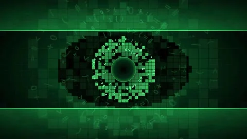 Abstract Digital Eye Concept with Green Binary Code and Data Processing Stockbeeldmateriaal 341818253