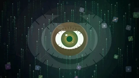 Abstract Digital Eye Concept with Scrolling Binary Code and Data Visualization 動画素材 341829621
