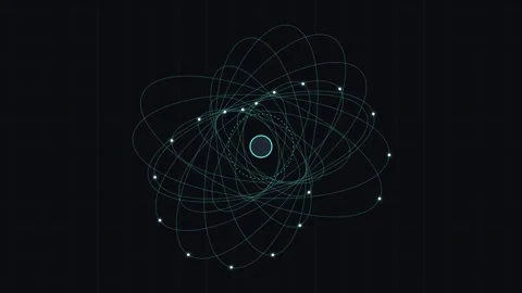 Abstract digital eye formed by glowing particle orbits on a dark background Stock Footage 338311414