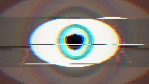 Abstract Digital Eye with Glitch Effects and System Hacked Text for Stock Footage 343160367