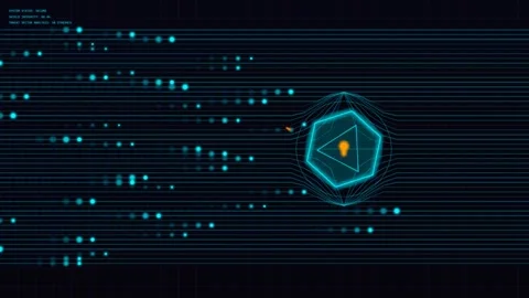 Abstract digital eye icon pulsing with light waves in dark futuristic grid .. Stock Footage 341824406