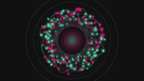 Abstract digital eye iris with pulsing light particles and sound wave. Stock Footage 340971120