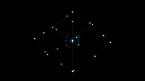 Abstract digital eye motion graphic featuring glowing light nodes connected.. Stockbeeldmateriaal 345277101