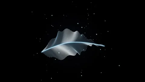 Abstract digital feather element with glowing spine and floating particles .. Video stock 345003381