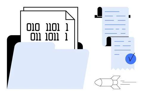 Abstract Digital File Management with Data and Document Elements Stock Illustration