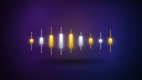 Abstract Digital Financial Candlestick Chart Animating on Dark Purple Stock Footage 344775250