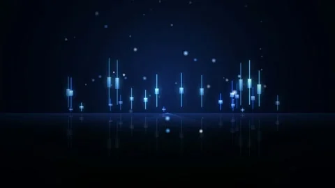 Abstract Digital Financial Candlestick Chart with Glowing Blue Lines and Stock Footage 344775479