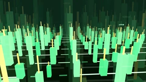 Abstract Digital Financial Chart with Green Candlestick Patterns Moving in a Stock Footage 343863289