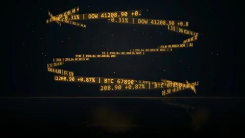 Abstract digital financial data and stock market tickers floating in a dark Stock Footage 344775302