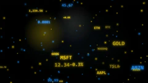 Abstract digital financial data animation with floating stock market tickers Stock Footage 344775667