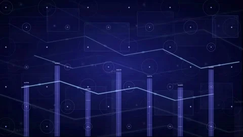 Abstract Digital Financial Data Chart with Animated Blue Lines and Bar Graphs Stock Footage 339316677