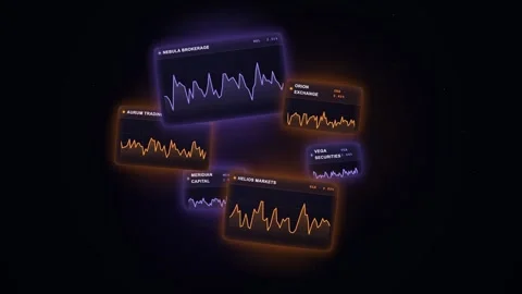 Abstract Digital Financial Data Charts and Stock Market Graphs Floating in Dark Stock Footage 344775835