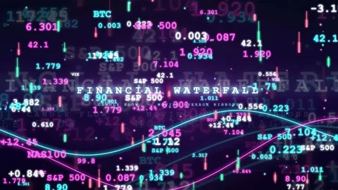 Abstract Digital Financial Data Stream with Floating Numbers and Glowing Lines Stock Footage 343869012