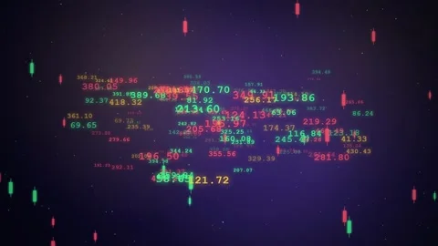Abstract Digital Financial Data Stream with Floating Stock Market Numbers and Stock Footage 344776048