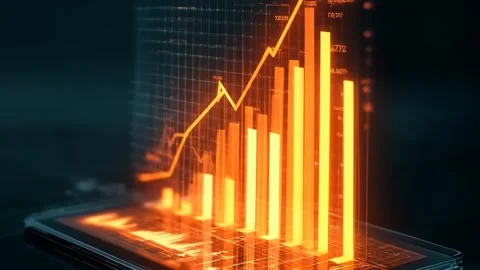 Abstract digital financial data visualization on a touchscreen display Stock Footage 319439034