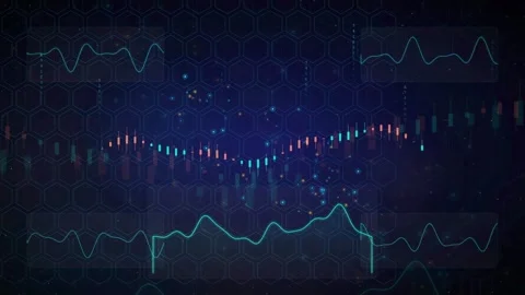 Abstract Digital Financial Data Visualization with Glowing Charts and Hexagonal Видео 340400108
