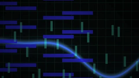 Abstract Digital Financial Data Visualization with Moving Blue Wave Line an.. Stock Footage 341779432