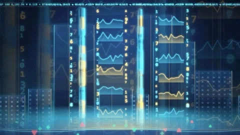 Abstract digital financial data visualization with moving stock market charts 스톡 동영상 343438071