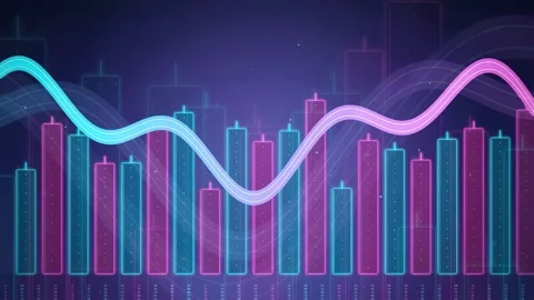 Abstract digital financial data visualization with glowing neon bars and 스톡 동영상 343445200